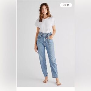 AGOLDE Riya Elasticated Peg Jeans Woman 28 Blue 80s Pleated High Rise NO BELT
